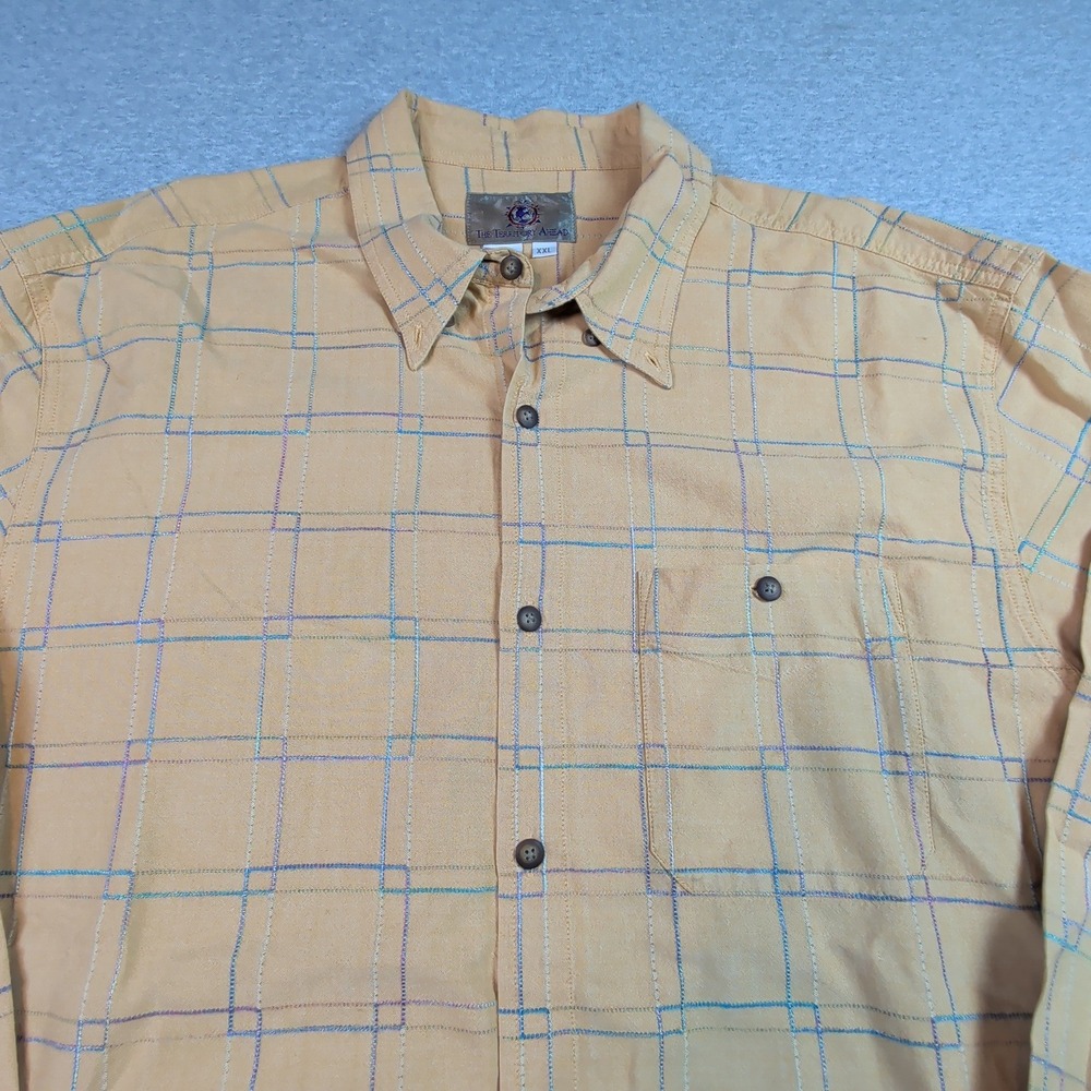 The Territory Ahead Mens XXL Yellow Grid Embroidered Button Down Shirt LS